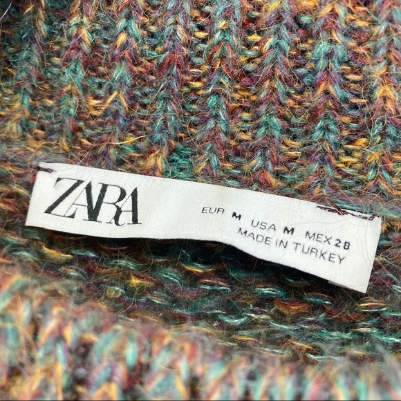 Zara Mohair Blend Oversized Knit Sweater Ruffle Flower Pom-Poms Bubble Sleeves - Picture 5 of 14